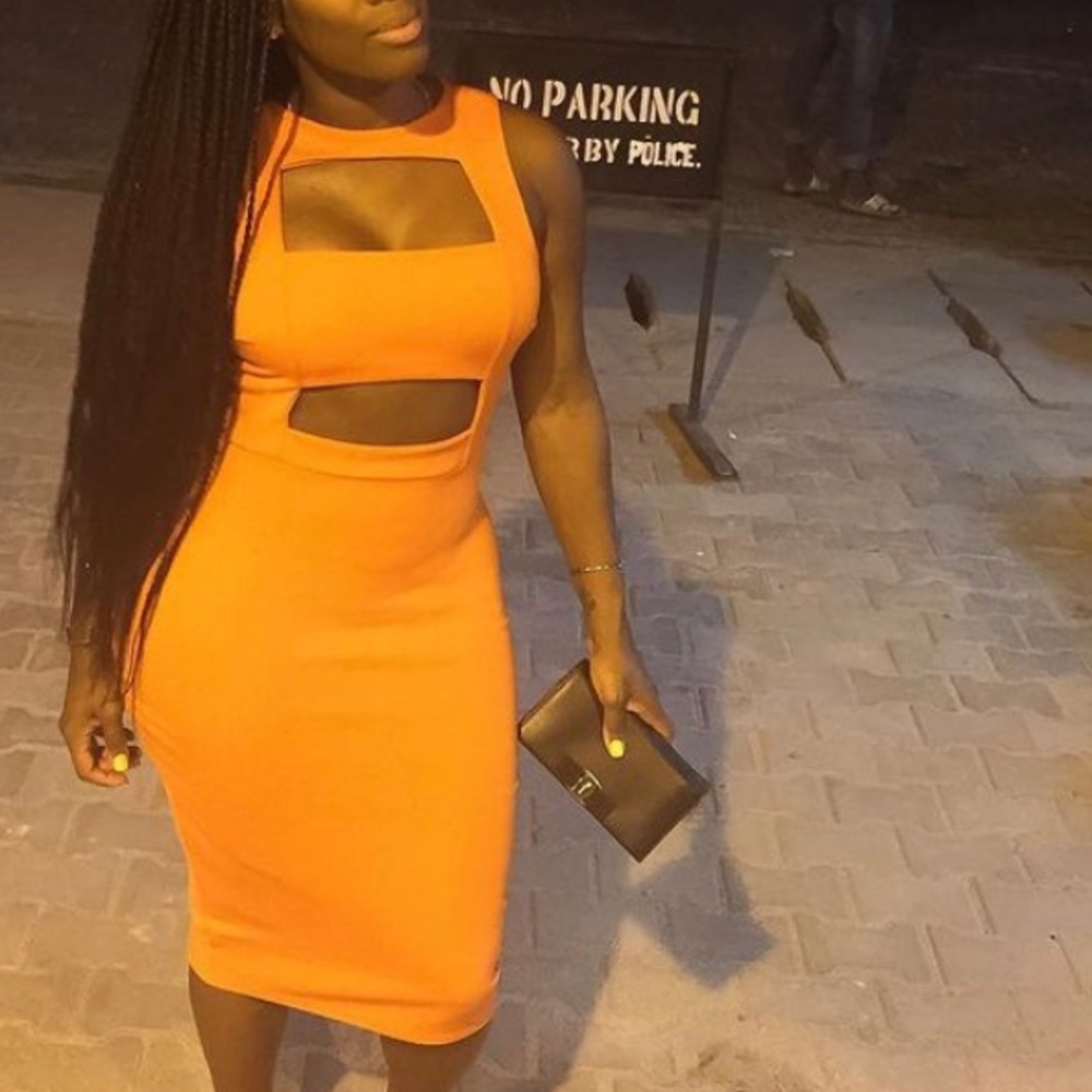 Orange MIDI cutout dress